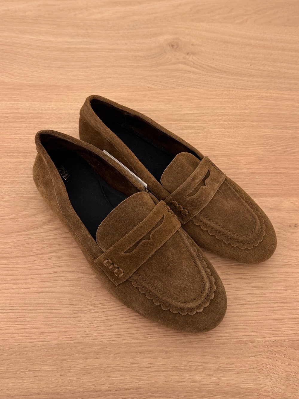Zara woman’s Tan Suede Penny Loafers